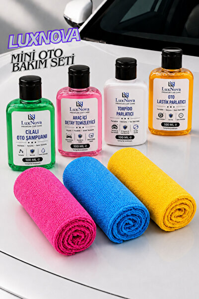 LuxNova Mini Oto Bakım Seti – 4x100 ML + 3 Mikrofiber Bez