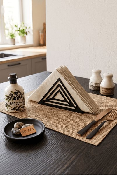 Mova Dizayn Desktop Metal Napkin Holder, Black Napkin Holder, Steel Patterned Napkin Holder
