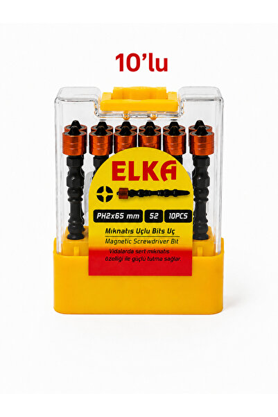 ELKA Manyetik Bits Uç Ph2 x 65 mm S2 – 10'lu Set | Mıknatıslı Matkap Ucu