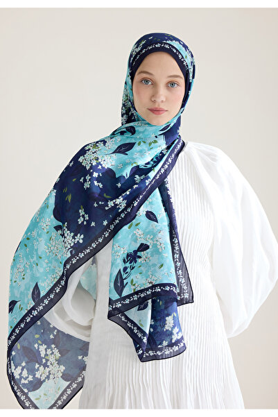 Freshscarfs Tıny Plumerıa Floş Viskon Şal Lacivert