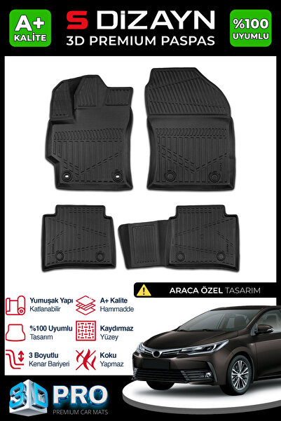 S Dizayn S-Dizayn Toyota Corolla 3D Pro Havuzlu Paspas 2019 Üzeri A+ Kalite 3...