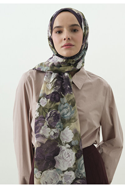 Freshscarfs Rose Breeze Desenli Pamuk Viskon Şal Lavanta