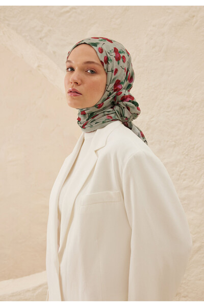 Freshscarfs Cherry Desen Rami Şal Soft Yeşil