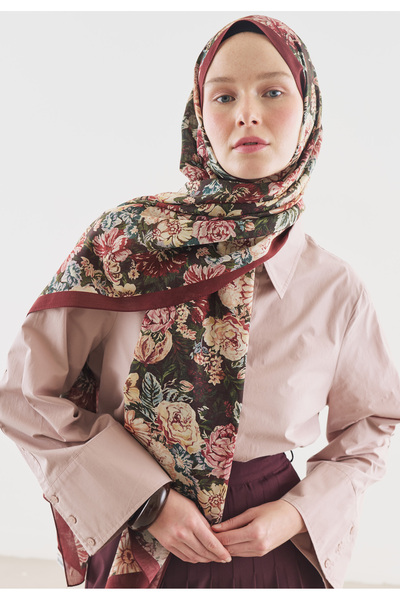 Freshscarfs Șal din bumbac și viscoză cu model Judith, roșu claret