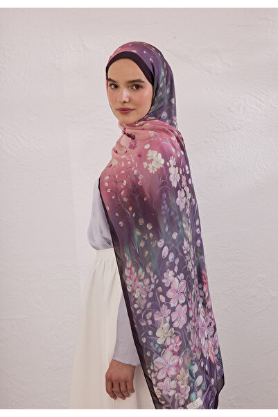 Freshscarfs Mor Wısterıa Desen Rami Şal