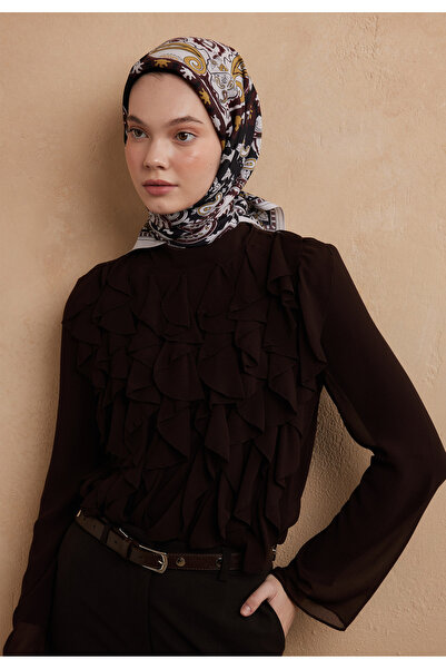Freshscarfs Lena šal od pamuka i svile sa uzorkom, crni