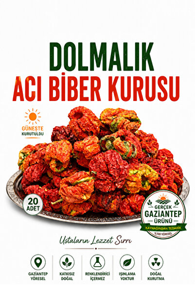 Gaziantep Baharat Dolmalık Acı Biber Kurusu 1 Paket (20 Adet) Antep Biberi