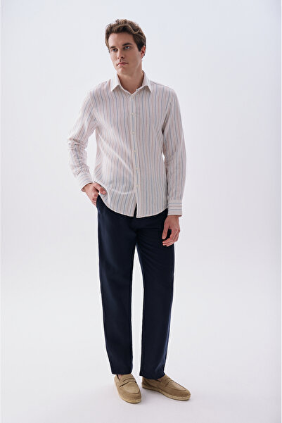 Mudo Men's Navy Blue Loose Fit Tie-Waist Chino Pants