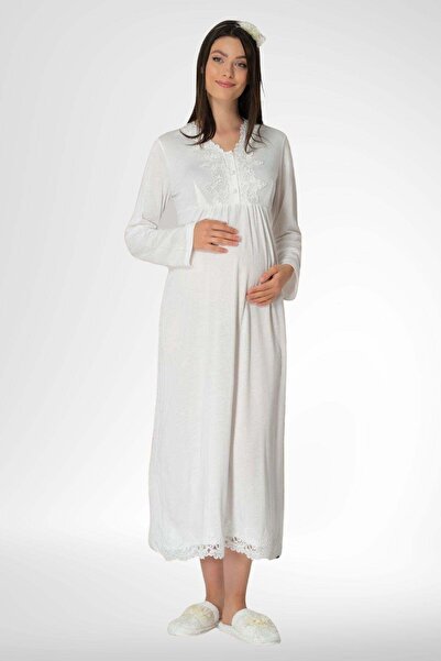 Mecit Pijama Mecit 1512 Ekru Hamile Lohusa Gecelik