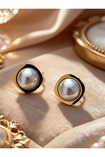 ayoljewelry أقراط كروية من اللؤلؤ مع تفاصيل ذهبية