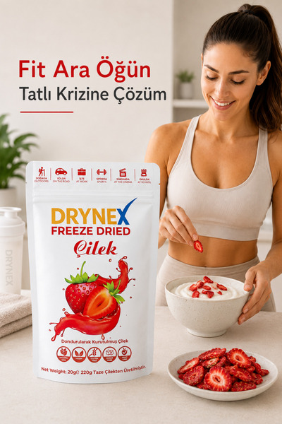 DRYNEX Freeze Dried Çilek Dondurularak Kurutulmuş Meyve Kurusu 20gr