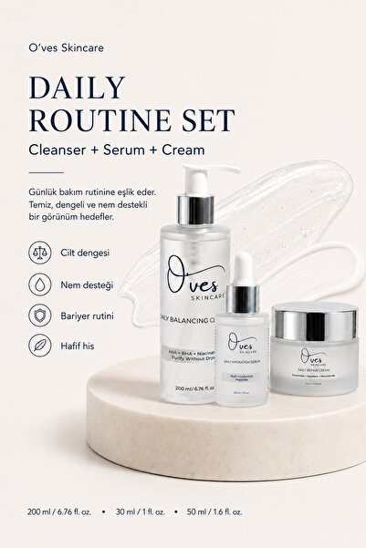 O'ves Skincare O’VES Daily Routine Series | Cleanser, Serum ve Cream İçeren 3...
