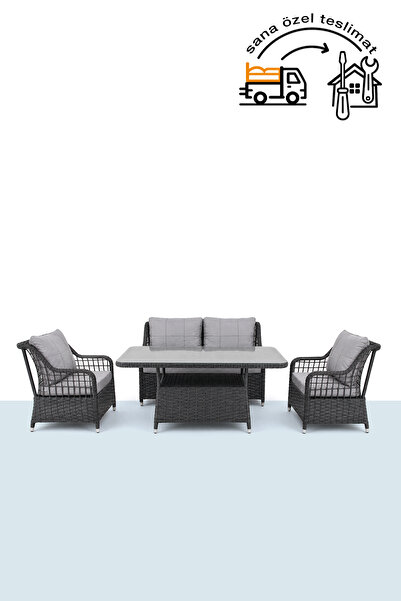 Niron Leo 2'li Rattan Bahçe Balkon Takımı - Antrasit Kompakt Set