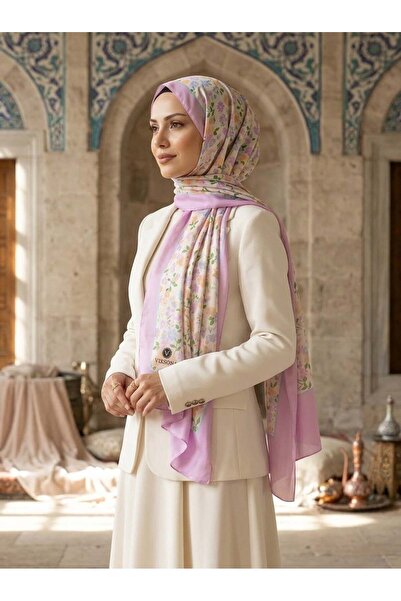 Vissona %100 İpek Çıtır Çiçek Desenli Pembe Renkli 92x210 Şal