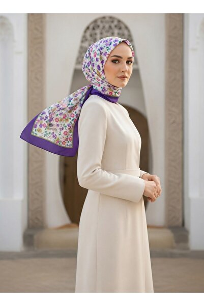 Vissona %100 İpek Çıtır Çiçek Desenli Mor Renkli 92x210 Şal