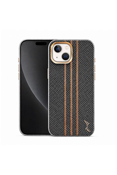 Zebana Apple iPhone 15 Uyumlu Kılıf Goldrix Karbon Fiber M-Safe Kılıf Gri