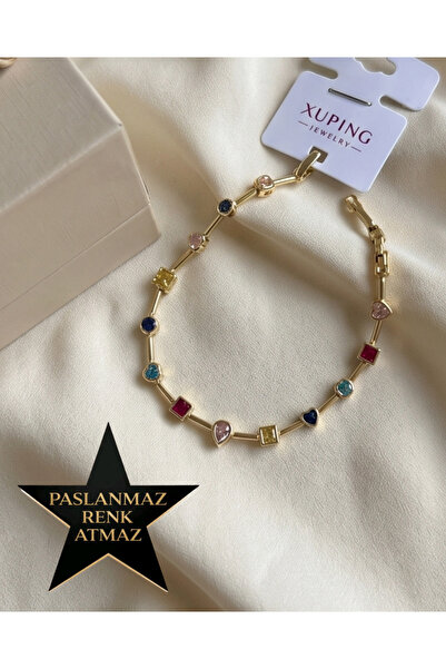 XUPING JEWELRY Xuping 14K Altın Renginde Trend Zirkon Taşlı Kadın Bileklik 17...