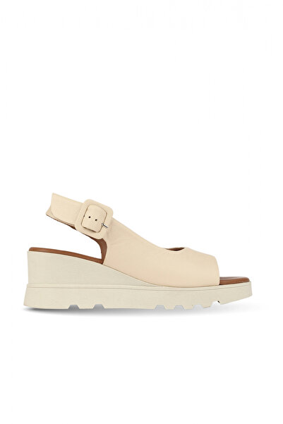 Bueno Shoes Sandale cu toc cu pană pentru femei, din piele crem 01wy8600