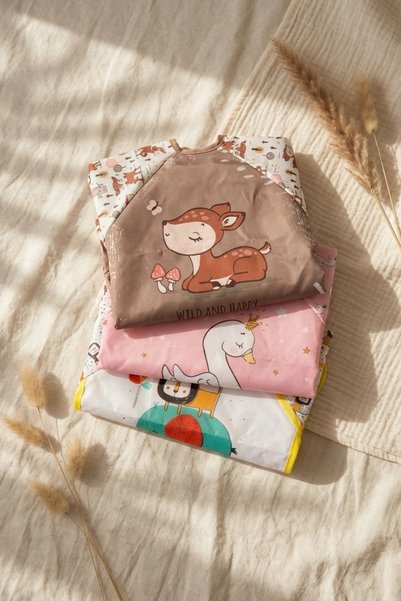 Bebechi 3-Pack Liquid-Proof Long-Sleeved Baby Food Bibs - Blw Compatible, Stain-Proof, with Crumb Pockets for Additional Food