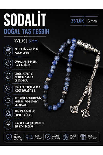 OSMANLI DOĞAL TAŞ Sodalit Doğal Taş Tesbih 33lük - 6mm