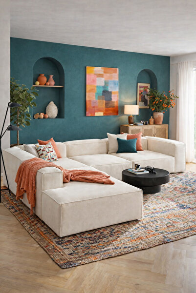 S Home Design Concept Frida 4 Modül Dinlenme Puflu 290x240 cm, Sol Köşe, Baby...