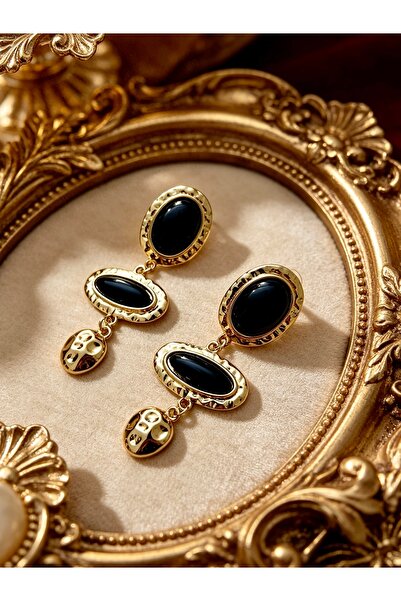 ayoljewelry Vintage Gold Forged Textured Black Steel Earrings