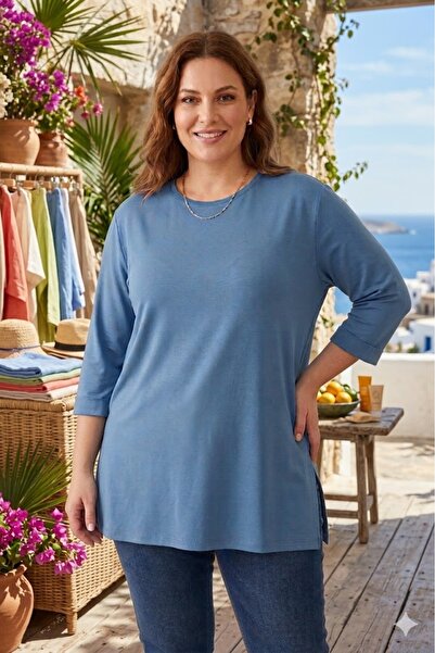 elma abone Plus Size Combed Tunic