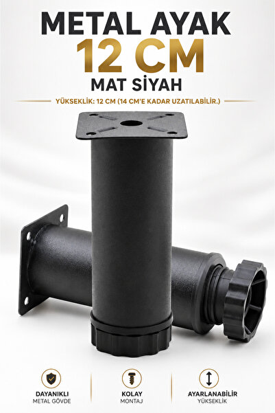 NZB Mobilya Kanepe Baza Koltuk Metal Destek Ayağı Ayarlanabilir Siyah Ayak 12 Cm