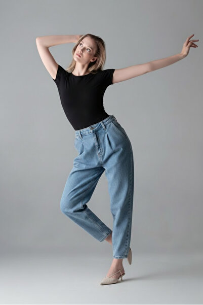 XRAY JEANS Γυναικείο ψηλόμεσο παντελόνι Ελαστικό B. Μπλε φαρδύ τζιν παντελόνι
