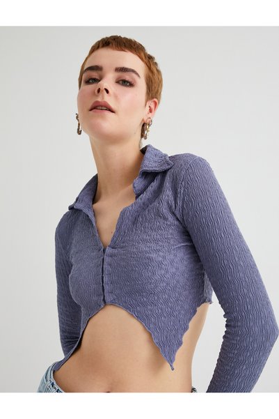 Koton Skraćeni kroj Bluza - Asimetrična kroj , Teksturirano Slim fit Dugi ruk...