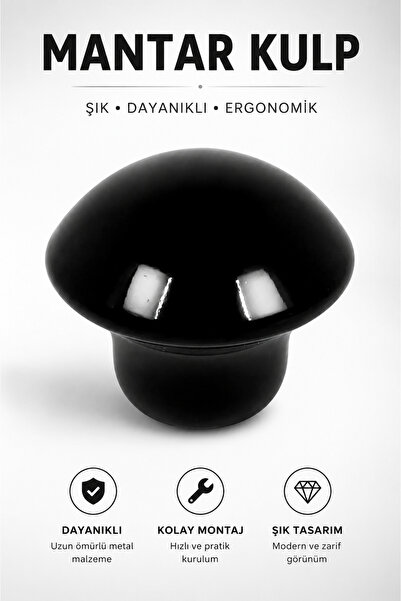 NZB Mantar Düğme Kulp Çekmece Dolap Kapak Kulpu Kulbu Siyah