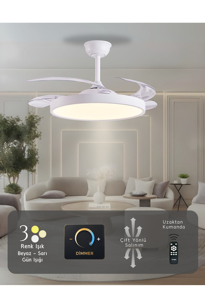 German Ceiling Ventilator 3 Colors Led Hidden Propeller Dimmer Operated Retractable Wing Anti-Warming Motor