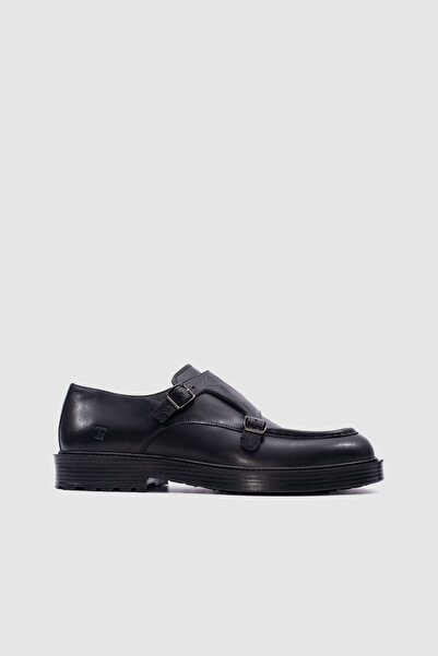 TOGO Men's Black Genuine Leather Buckle Classic Monk Shoes [052379]