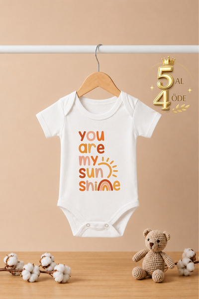 bebeqon You Are Sunshine Baskılı Kısa Kollu Bebek Zıbını Çıtçıtlı Body %100 P...