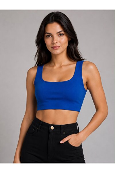 Oyer Moda Mavi Örme Crop