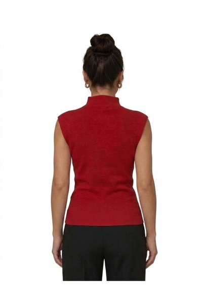 ARMİSSA Women's Red Top Clothing Sleeveless Cardigan with Buttons Made from Own Fabric Hrk01