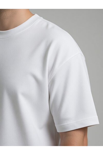 ONUR1992 Unisex Oversize %100 Pamuk Tişört Beyaz - 240 GSM Tok Kumaş Terletmez