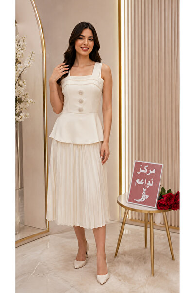 NAWAEIM Summer Soft Midi Dress in Off-White Calico Fabric
