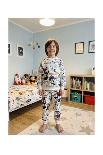 Pajama Shop Dečački pamučni komplet pidžama sa dugim rukavima, bela boja, sa ...