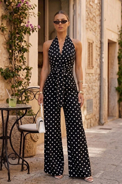 Tayt Factory Degaje Yaka Baglama Detay Slim Fit Basic Şık Tulum
