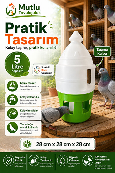 MUTLU TAVUKÇULUK 5 lt Güvercin Suluk Güvercin Suluğu 5 Litre Kulplu Plastik