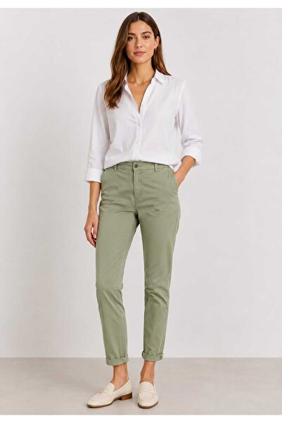 Marks & Spencer Women's Tapered Chino Pants, %100 Cotton, Khaki, Size 36, S