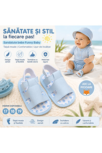 Bebelul Sandalute bebe Funny Baby talpa moale albastre 0-12 luni