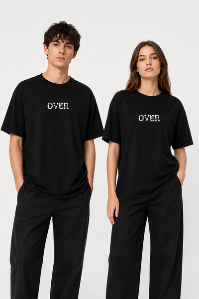 Luliana Over Printed Unisex Black Comfortable Fit Crew Neck T-Shirt