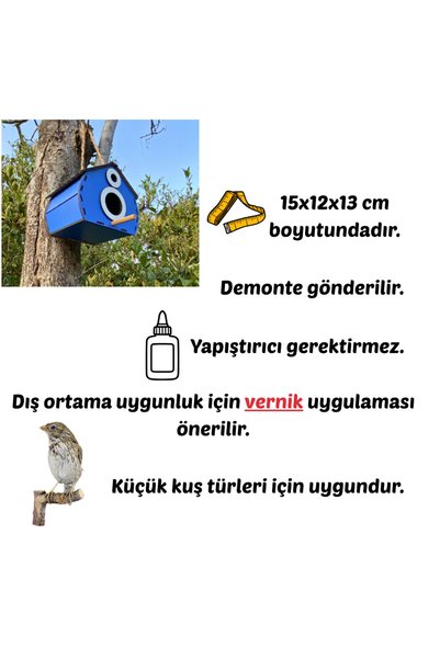 WoodenZoo Wooden Decorative Bird House Nest, Nest, Balcony, Garden Accessory (Blue 15X12X13 cm)