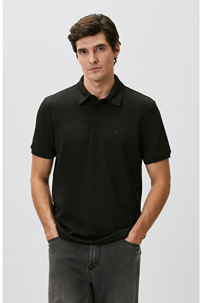 Network Comfort Fit Siyah Basic Polo Yaka Modal T-shirt