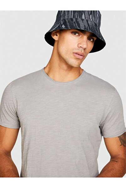Sisley Ανδρικό μπλουζάκι 100% Koton εφαρμοστό Slub Μαύρο T-Shirt - 323A3YR7S101K