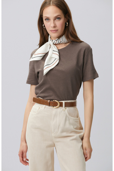 Network Kahverengi Keten Mix T-shirt