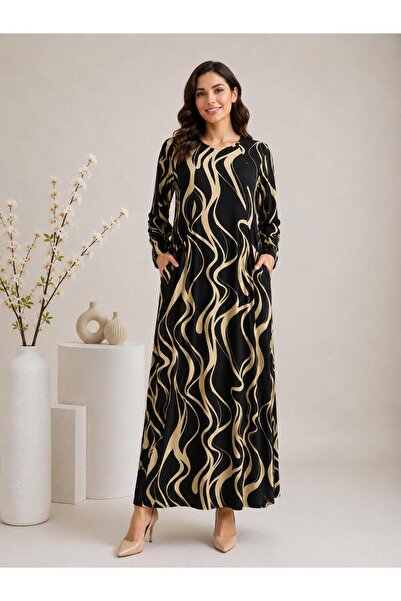 SENTEX Rochie de damă cu mâneci lungi și buzunare cu model spațial