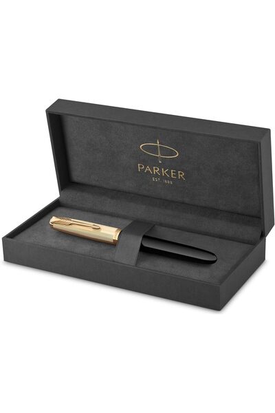 Parker قلم حبر فاخر 51 | هيكل أسود وتفاصيل ذهبية | سن متوسط ​​من الذهب عيار 1...